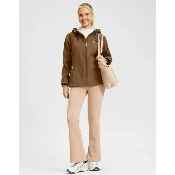 Women's Brown Fleece Lined Fabric Winter Warm Windproof Vest Hooded Jacket Coat - Picture 6 of 6